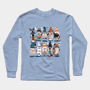 Boo-tiful gnomes // cobalt blue background fun little creatures black grey pastel blue and orange dressed for halloween Long Sleeve T-Shirt